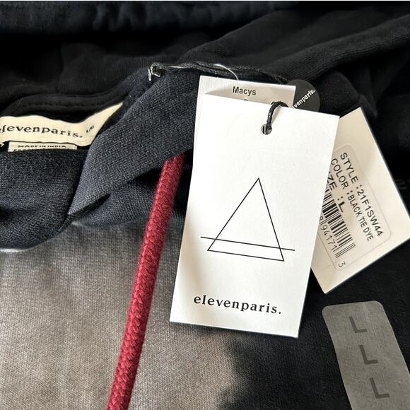 NWT Eleven Paris Men’s Black Gray Tie-Dye Hooded Sweatshirt Large - Picture 7 of 9